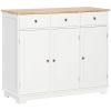 HOMCOM Sideboard Buffet Cabinet, 3-Doors Kitchen Cabinet, Coffee Bar Storage with 3 Drawers, Adjustable Shelf for Living Room and Hallway, White