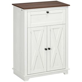 HOMCOM Farmhouse Sideboard Storage Cabinet, Doors and Drawer, for Kitchen, Living Room, 23.5"x11.75"x34.5", White