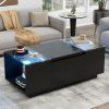 U-Can Led Coffee Table, Modern Center Table with High-Gloss Finish and Glass Tabletop