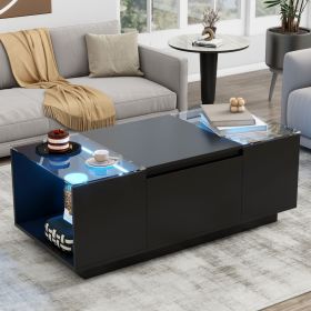 U-Can Led Coffee Table, Modern Center Table with High-Gloss Finish and Glass Tabletop
