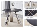 42-inch Sintered Stone Dining Table and Chair Set Mirror-polished Stainless Steel Base 4 Black PU Chairs Modern Luxury Round Dining Table Series