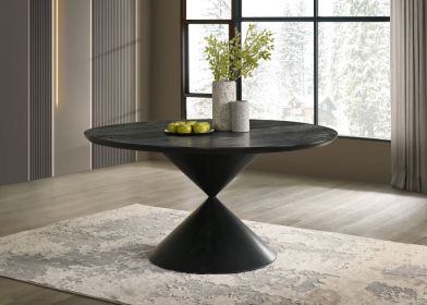 Haven 59" Round Ebony Black Pedestal Dining Table with Hourglass Base
