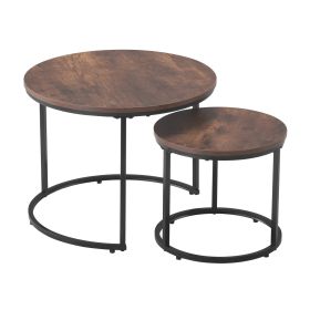 VEVOR Nesting Coffee Table Set of 2, 23.6 in Round Coffee Table, Nesting Tables for Small Place, End Side Tables Night Stand with Metal Frame