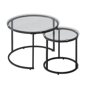 VEVOR Nesting Coffee Table Set of 2, 23.6 in Round Coffee Table, Glass Nesting Tables for Small Place