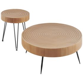 2 Pieces Round Coffee Table Set 31.3 in with 1 End Table for Living Room