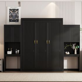 Queen Size Murphy Bed with Desk, Vanity and Cabinets, Espresso