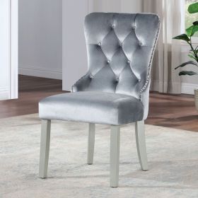 Glam Dark Gray Flannelette 2pcs Side Chairs Acrylic Tufted Upholstered Dining Chairs Wingback Design