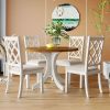 Mid-Century Solid Wood 5-Piece Round Dining Table Set, Kitchen Table Set with Upholstered Chairs for Small Places