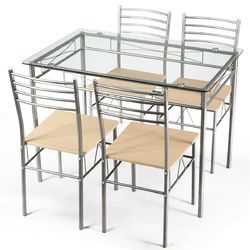 5 pcs Dining Set Glass Table and 4 Chairs