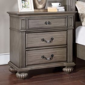 1pc Nightstand Only Traditional Gray Solid wood 3-Drawers Ball Bearing Metal Glides Antique Brass Handles w/ Acrylic Accent Bedroom Furniture