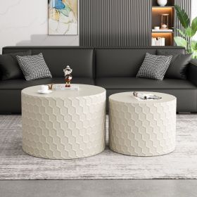 Stylish and Minimalist Nesting Coffee Table Set with Honeycomb Design, Modern Round Coffee Table, Drum Circle Coffee Table for Living Room, Bedro