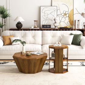 31.5 "Octagonal Natural Rubber wood Set of Two Coffee Table, Coffee Table, Living Room Bedroom(Set of Two Pieces)