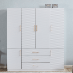 Armoire Wardrobe Closet, Wooden Wardrobe with 4 Drawers with High Storage Capacity, 74.2" 4 Door Wardrobe Closet