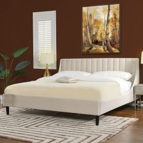 Aspen Vertical Tufted Headboard Platform Bed Set, King, French beige Performance Velvet