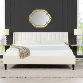 Aspen Vertical Tufted Headboard Platform Bed Set, King, Cloud White Performance Velvet