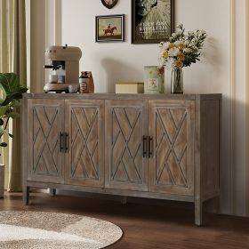 60 inches Modern Farmhouse Accent Cabinet with 4 Doors and Adjustable Shelf Wood Sideboard Buffet Cabinet Console Table Credenza Buffet Table for