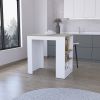 Kitchen Island Doyle, Three Side Shelves, White and Light Oak Finish