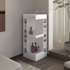 FM FURNITURE Lamer Corner Bar Cabinet with Wine Rack and Open Shelf, White