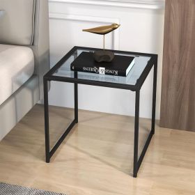 Tempered Glass Side Table with Metal Frame for Indoor and Outdoor