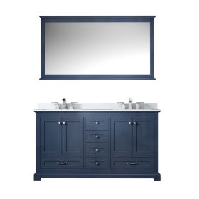 Navy Blue Double Bath Vanity 60 in. W x 22 in. D, Cultured Marble Top, Faucet Set, and 58 in. Mirror
