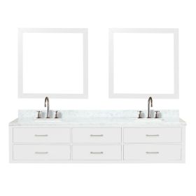 White Double Bath Vanity 84 in. W x 22 in. D, Carrara Marble Top, Faucet Set, and 36 in. Mirrors