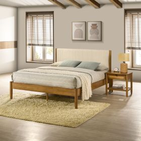 Vichy 2-Piece Rubberwood Corduroy Bedroom Set, Platform Bed with Nightstand, Queen