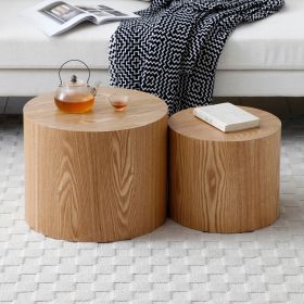 Round Coffee Table Set of 2, Nesting Coffee Tables for MDF with veneer .for living room,office,bedroom,Natural, 4Colors NATURAL