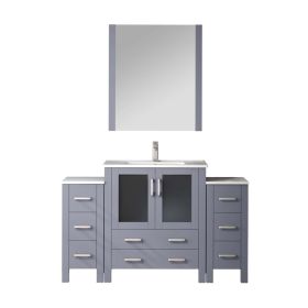 Dark Grey Single Bath Vanity 54 in. W x 18.25 in. D, with Side Cabinets, White Ceramic Top, Faucet Set, and 28 in. Mirror