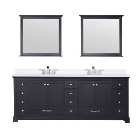 Espresso Double Bath Vanity 84 in. W x 22 in. D, White Quartz Top, Faucet Set, and 34 in. Mirrors