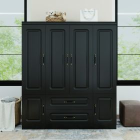 Livelylodge Modern Black Wardrobe with Large Storage Capacity ��� 4 Doors, 2 Drawers