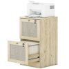2 Drawer Filing Cabinet with Lock, Boho File Cabinet for A4 Letter Size Files with Decorative Rattan Accents, Oak