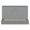 Queen Size Murphy Bed Wall Bed with drawer and a set of Sockets & USB Ports, Pulley Structure Design, Gray