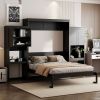 Queen Size Murphy Bed with Desk, Vanity and Cabinets, Espresso