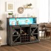 HOMCOM 55" Coffee Bar Cabinet with Lights, Farmhouse Wine Cabinet with Wine and Glass Racks for Kitchen, Dining Room, Brown