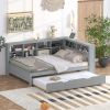 Wooden Full Size DayBed with Twin Size Trundle, DayBed with Storage Shelf and USB Charging Ports,Grey