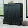 Livelylodge Modern Black Wardrobe with Large Storage Capacity ��� 4 Doors, 2 Drawers