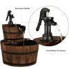 2-Tiers Outdoor Wooden Barrel Waterfall Fountain with Pump