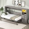 Twin Size Murphy Bed with Drawers and LED Light, can be Folded into a Cabinet, Gray(ETA:7.8)