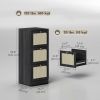 3 Drawer Filing Cabinet with Lock, Boho File Cabinet for A4 Letter Size Files with Decorative Rattan Accents, Black