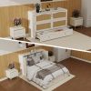 Wood Queen Cabinet Murpgy Bed with Storage Drawers for Guest Room,Hideaway Bed with White Rattan Design,Foldaway Bed Cabinet