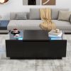 U-Can Led Coffee Table, Modern Center Table with High-Gloss Finish and Glass Tabletop