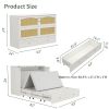 Wood Queen Cabinet Murpgy Bed with Storage Drawers for Guest Room,Hideaway Bed with White Rattan Design,Foldaway Bed Cabinet