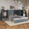 Queen Size Murphy Bed with USB Port, Little Wardrobes and Drawers, Gray