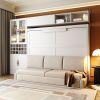 Queen Size Murphy Bed Wall Bed with Sofa , Shelves USB & Light ,White