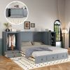 Queen Size Murphy Bed with USB Port, Little Wardrobes and Drawers, Gray
