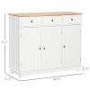 HOMCOM Sideboard Buffet Cabinet, 3-Doors Kitchen Cabinet, Coffee Bar Storage with 3 Drawers, Adjustable Shelf for Living Room and Hallway, White
