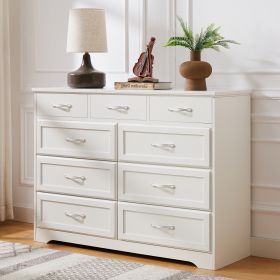 Bedroom 9-Drawer Dresser With Antique Handles, Wood Chest For Kids Room (Color: White)