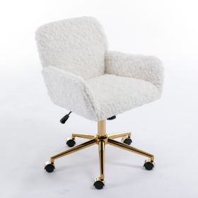 A&A Furniture Rabbit Hair Office Chair With Golden Base, Adjustable (Color: Beige)