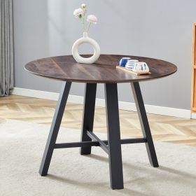 Modern Minimalist Round Dining Table And Coffee Table. 42 Inch Diameter MDF Table Top, Deep Wood Grain Table Top, Black Metal Legs, Fits Home & O (Option: Wood)