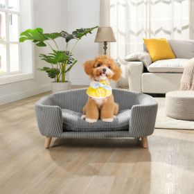 Elevated Dog Bed Frame For Small Dog, Corduroy Pet Couch Bed With Rubber Wood Legs And Supportive Foam, Gray, Easy Assembly (Option: Gray)